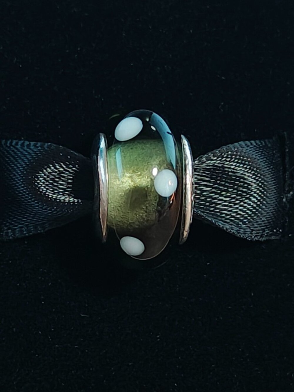 Authentic Pandora Retired Black White Polka Dot Murano Glass Charm 790603